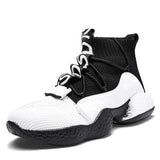 Painting Black High Sock Running Shoes Men's Classic Couples Sock Shoes Sports Breathable Platform High top Sneakers Women Mart Lion Black White B388 35 
