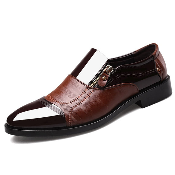 Classic Men's Dress Shoes Elegant Formal  Wedding Slip On Office Oxford Black Brown Mart Lion Brown Zipper 5.5 