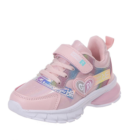 Girls sports shoes leather casual student running shoes girls travel Mart Lion Pink 26 