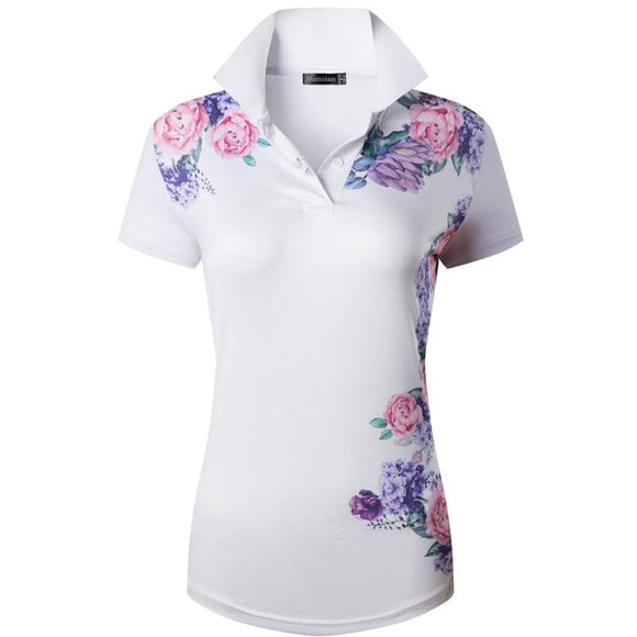 jeansian Style Women Casual Short Sleeve T-Shirt Tee Print Polo Shirt Golf Polos Tennis Badminton White Mart Lion   