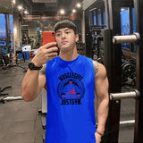 Muscleguys cotton sleeveless shirt tank top men's fitness shirt gym bodybuilding workout gym singlet vest Mart Lion Blue M 