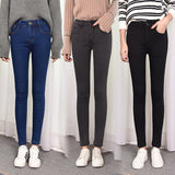 Women Thermal Jeans Stretch High Waist Winter Plush Warm Oversized Jeans Lady Skinny Pants Students Pencil Trousers Mart Lion   