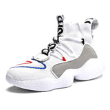 Painting Black High Sock Running Shoes Men's Classic Couples Sock Shoes Sports Breathable Platform High top Sneakers Women Mart Lion White B696 35 