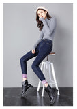 Winter Velvet Women's Clothing Purple Fleece Jeans Pure Color Classic Version Slim Pencil Pants Female Mart Lion   