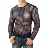 Men's Transparent Mesh T Shirt See Through  Fishnet Long Sleeve Muscle Undershirts Nightclub Party Perform Top Tees Mart Lion Navy Tshirt S 