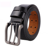 Men's Real Genuine Leather Belt for Jeans Metal Double Pin Metal Buckle Straps Belt Brown Mart Lion Black 105cm(waist85-90cm 