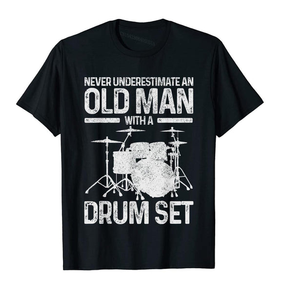 Men's Drummer Never Underestimate An Old With A Drum Set T-Shirt Cotton Tops Shirts Funny Vintage Mart Lion Black XS 