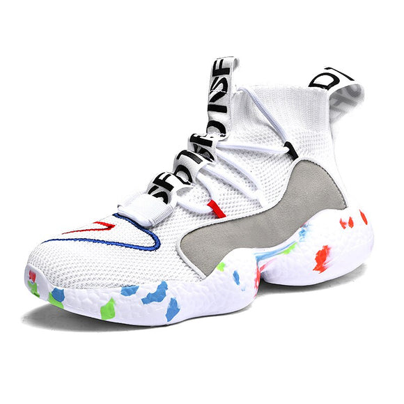 Painting Black High Sock Running Shoes Men's Classic Couples Sock Shoes Sports Breathable Platform High top Sneakers Women Mart Lion Baimicai B696 35 