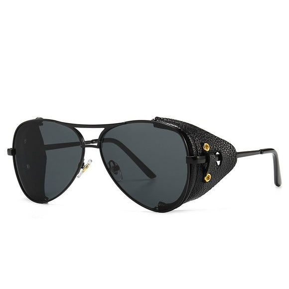 Vintage SteamPunk Pilot Style Sunglasses Leather Side Shield  Design Oculos Mart Lion   