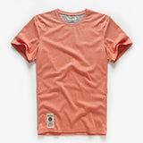 Men's T-shirt Cotton Solid Color t shirt Men's Causal O-neck Basic Male Classical Tops Mart Lion orange30 M 