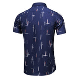 Men's Summer Printed casual Short sleeve shirts Slim fit Hawaiian vacation Beach shirt camisa masculina Mart Lion dark blue M 
