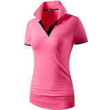 jeansian Women V-Neck Design Summer ShortSleeve Casual T-Shirt Tee Shirts Tshirt Golf Tennis Badminton Polo SWT325 Pink Mart Lion   