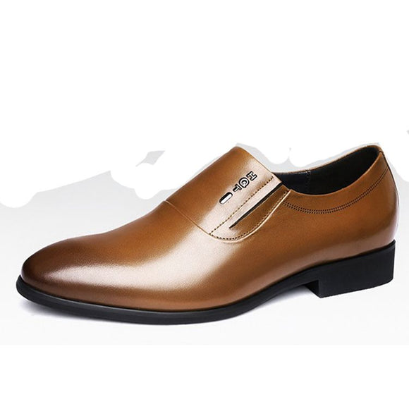 Classical Men's Dress Shoes Flat Formal Oxfords Casual Shoe PU Leather Slip-on Footwear Mart Lion Auburn 5.5 