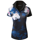 jeansian Women Casual Short Sleeve T-Shirt Tee Floral Print Polo Shirts Golf Polos Tennis Badminton Mart Lion SWT301-Black US S China