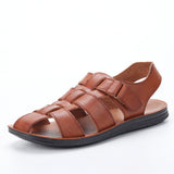 Leather Men Summer Shoes Casual beach breathable lightweight Summer sandals Mart Lion 201 red brown 40 