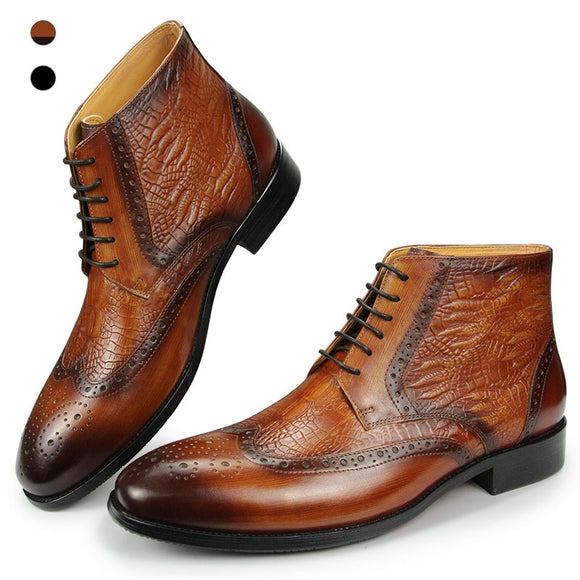 Men's boots Social wedding daily life Luxury shoes Retro Printing leather casual botines hombre Mart Lion   