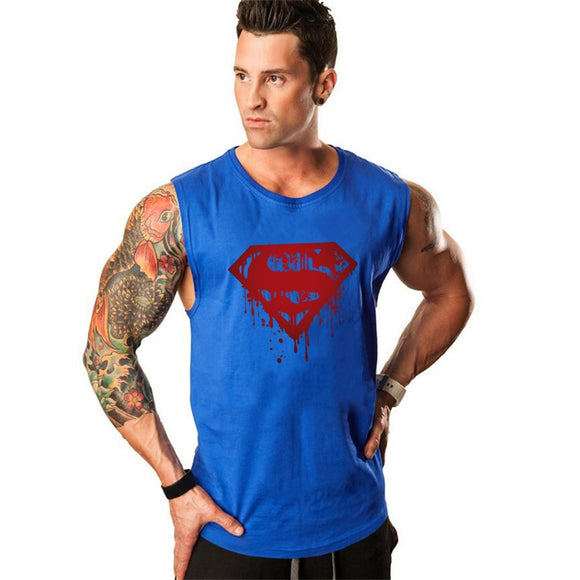 Clothing men's Gym Tank Tops Summer Cotton Slim Fit shirts Bodybuilding Sleeveless Undershirt Fitness tops tees Mart Lion Blue M 