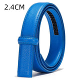 Leather Automatic Buckle Belt Body Straps No Buckle Yellow Gray Blue Green Belt Without Buckle Men's Women Mart Lion 2.4cm Blue China 105cm