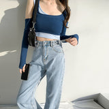 Women's jeans Retro Street Loose Solid Straigh Casual Pants High Waist Mopping Wide Leg Trousers Mart Lion   