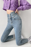 Skinny Pencil Jeans Four Buttons Vintage High Waist Women Slim Stretch Denim Pants Tight Trousers Mart Lion Light Blue 3 Buttons XS CN