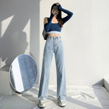 Women's jeans Retro Street Loose Solid Straigh Casual Pants High Waist Mopping Wide Leg Trousers Mart Lion Light Blue XS 