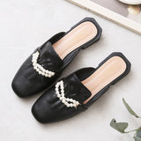 Summer Slippers Women's Casual Sandals Slip-on Outer Wear Korean Style Shoes Lazy Shoes Closed Toe Half Slippers Mart Lion Black 35 