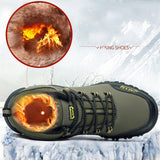 Army Green Leather Hiking Shoes Men's Waterproof Lace-up Outdoor Hunting Hiking Ankle Boots for Winter Warm Snow Mart Lion   