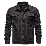 Cotton Lapel Denim Jacket Men's Casual Solid Color Streetwear Jeans Autumn Slim Fit Mart Lion Black CN Size M 55-65kg 