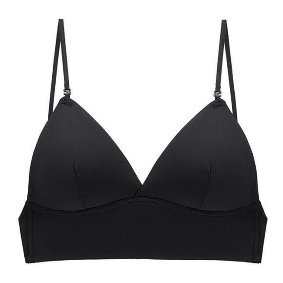 Women Backless Bra Stylish Lace Seamless Bralette Triangle Cup Invisible Boneless Bras For Dress Soft  Thin Underwear Mart Lion Glossy-Black S China