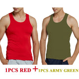Tank Tops Men's Summer 100% Cotton Cool Fitness Vest Sleeveless Tops Gym Slim Colorful Casual Undershirt Male 7 Colors 1PCS Mart Lion 1PCS RED 1PCS AGREEN M 