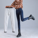 Winter Warm Women Thick Velvet Jeans Fleece Full Length High Waist Skinny Elastic Pants Jean Casual Legging Mart Lion   