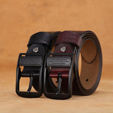 Men's Genuine Leather Belts Cowboy Black Buckle Belt Luxury Jeans Strap Mart Lion   