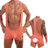 Men's Undershirts Mesh Open Butt Wrestling Singlet Leotard One-Piece Pajama Jockstrap Underwear Faux Leather Jumpsuit Mart Lion Style12 Orange S 1pc