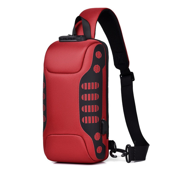 Men's Waterproof USB Oxford Crossbody Bag Anti-theft Shoulder Sling Multifunction Short Travel Messenger Chest Pack For Male Mart Lion Red 18 x 9 x35 cm 
