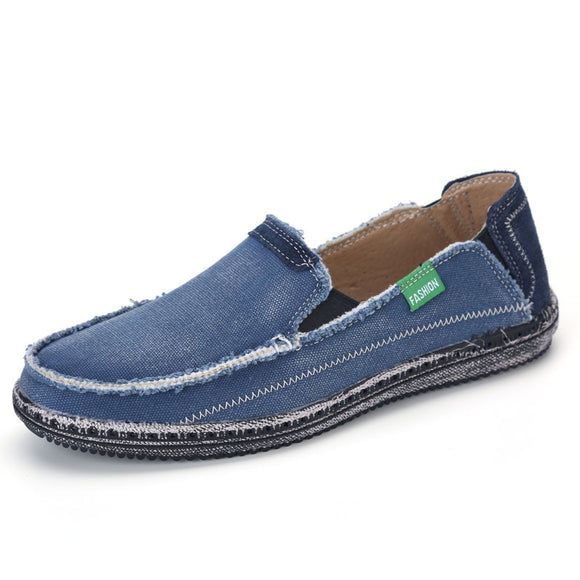 Summer Men's Denim Canvas Shoes Lightwight Breathable Beach Casual Slip On Soft Flat Loafers Mart Lion Blue 39 