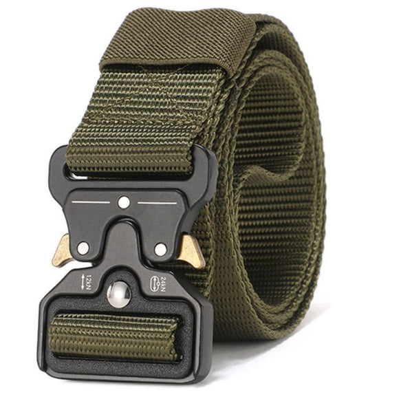 Men's Belt Outdoor Hunting Tactical Multi-Function Buckle Nylon Marine Corps Canvas Belt Plastic buckle Mart Lion Green 125cm 