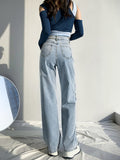 Women's Pants Streetwear Straight Solid Color High Waist Trouser Baggy Girl Student Jeans Wide Leg Mom Denim Pants Mart Lion   