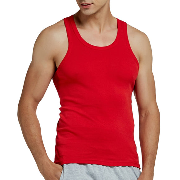 Tank Tops Men's Summer 100% Cotton Cool Fitness Vest Sleeveless Tops Gym Slim Colorful Casual Undershirt Male 7 Colors 1PCS Mart Lion RED 1PCS M 