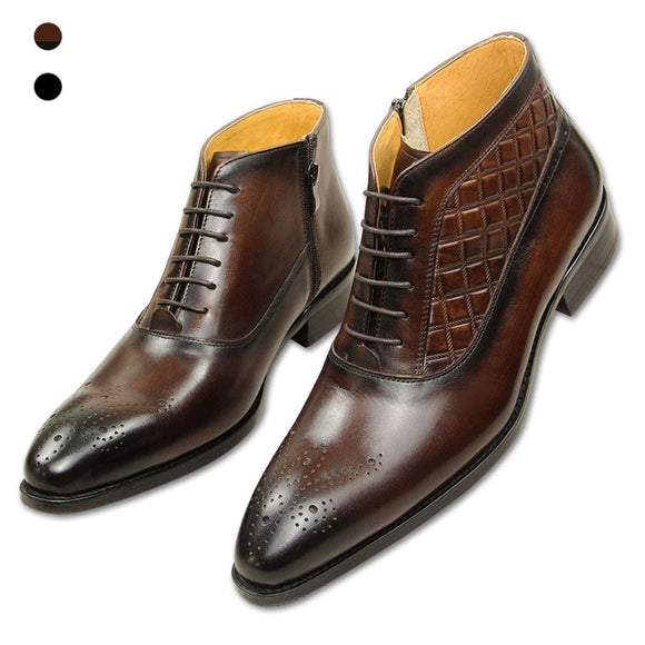 Casual Elegant Shoes Men's Dress ankle Boots Leather wedding Genuine Cow Brown Zipper lace up Handmade Mart Lion   