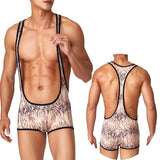 Men's Undershirts Mesh Open Butt Wrestling Singlet Leotard One-Piece Pajama Jockstrap Underwear Faux Leather Jumpsuit Mart Lion Style16 Skin Leopard S 1pc