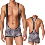 Men's Undershirts Mesh Open Butt Wrestling Singlet Leotard One-Piece Pajama Jockstrap Underwear Faux Leather Jumpsuit Mart Lion Style16 Gray Leopard S 1pc