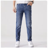 Summer Men Stretch Slim Jeans Cotton Casual Simple Trousers Denim Pants Streetwear Pants Classics Mart Lion blue 28 China
