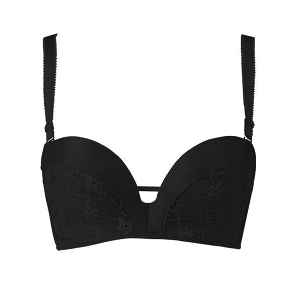 Push Up Strapless Bra For Woman Invisible Lingerie Solid Soft  Underwear Lady Wire Free Lace Bras Mart Lion black 70A 
