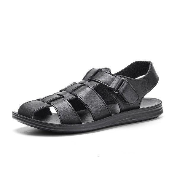 Men's Sandals Summer Premium Leather Lightweight Breathable Beach Designer Sandals Mart Lion S201Black 40 