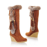 Wedge Long Women Boots  Platform Plush Winter Footwear Ladies Thigh Heels Mart Lion brown 35 