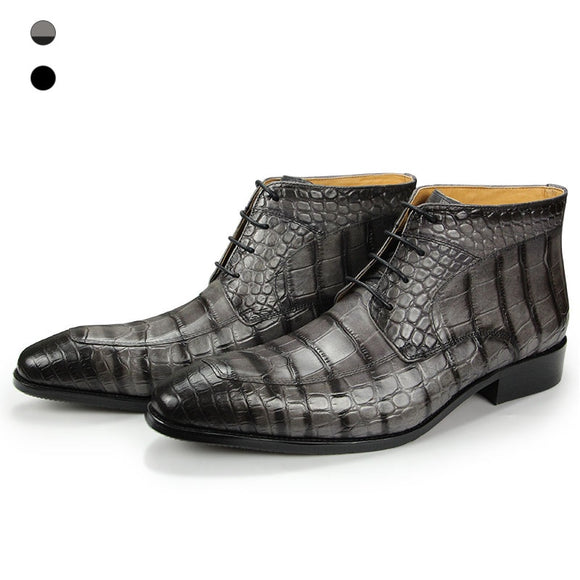 Shoes Men's Genuine Leather Rubber Ankle Boots Casual Footwear Crocodile pattern Street style scarpe uomo Mart Lion   