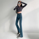 Flare Jeans Women's Low Waist Trousers Vintage Aesthetic Denim Pants Streetwear Mom Casual Korean Cyber Y2k Mart Lion Vintage Blue XS 