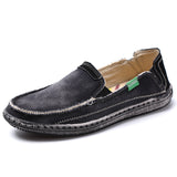 Summer Men's Denim Canvas Shoes Lightwight Breathable Beach Casual Slip On Soft Flat Loafers Mart Lion Black 39 