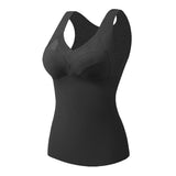Women's Thermal Underwear Top With Bra Vest Thermo Lingerie Undershirt Intimate Wirefree Bras Solid Inner Wear Mart Lion China Black XL