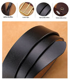 Men's Genuine Leather Belts Cowboy Black Buckle Belt Luxury Jeans Strap Mart Lion   